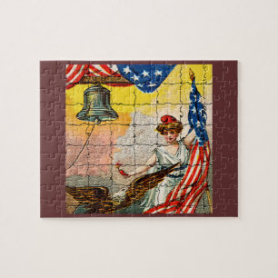 Puzzle Vintage dame, aigle, drapeau et liberté Bell Mosia