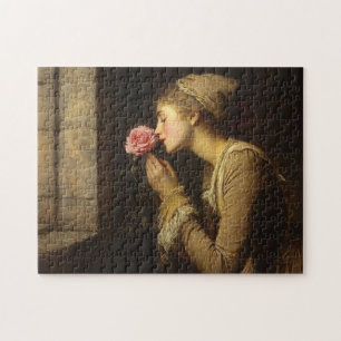 Puzzle Vintage dame avec une peinture rose rose