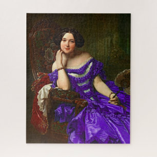 Puzzle Vintage Dame Élégante En Robe Violette Bleue