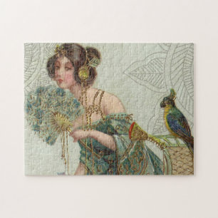 Puzzle Vintage dame et perroquet