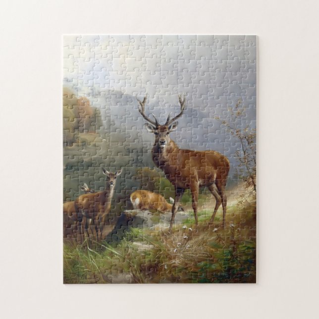 Puzzle Vintage Deer Stag - Animaux Vieux Illustration Art (Vertical)