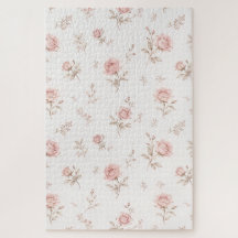 Vintage Dusty Pink Rose Floral Pattern Jigsaw Puzz