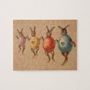 Puzzle Vintage Easter Bunnies Dancing with Egg Costumes