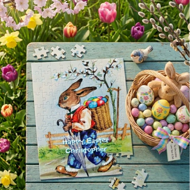 Puzzle Vintage Easter Bunny Rabbit Kids Personalized (Créateur téléchargé)