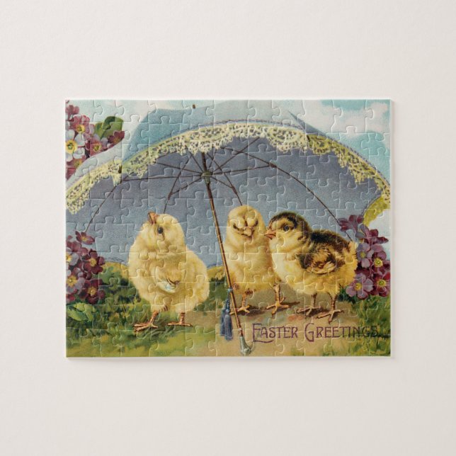 Puzzle Vintage Easter Cute Chicks under a Parasol (Horizontal)