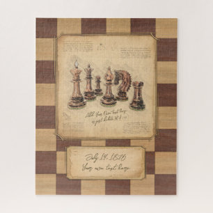 Puzzle Vintage échiquier et pièces d'échecs, cadeau du jo