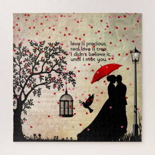 Puzzle Vintage Elegant Beige & Black Poetry Valentines