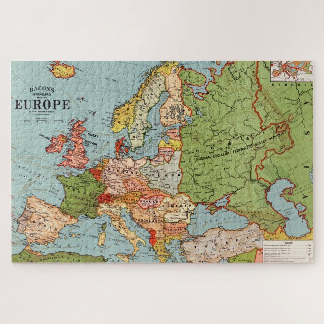 Puzzle Vintage Europe 20th Century Bacon's Standard Map (Horizontal)