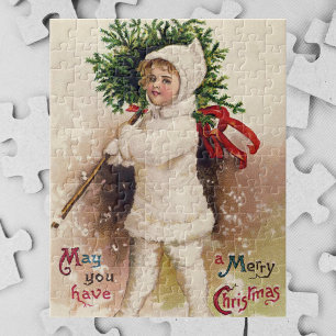 Puzzle Vintage fille avec arbre de Noël, Ellen Clapsaddle