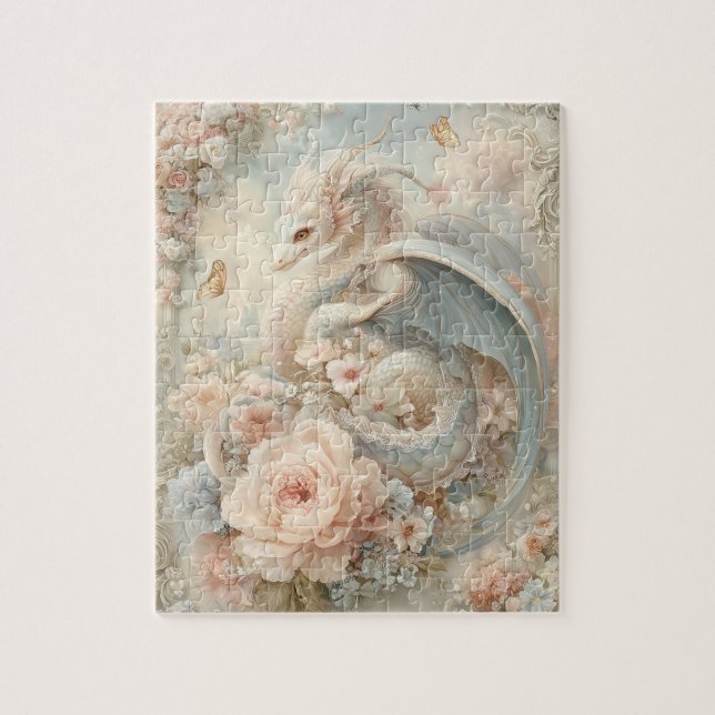 Puzzle Vintage Floral Fantasy Dragon Pastel Nostalgia (Vertical)