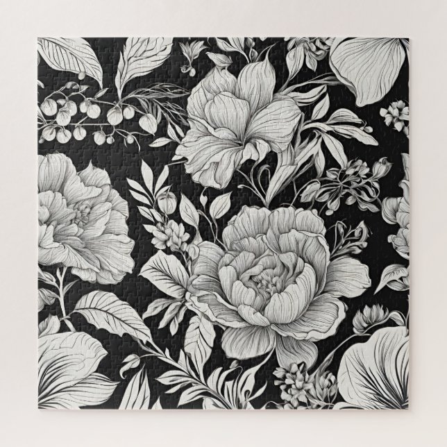 Puzzle Vintage floral noir et blanc classique (Vertical)