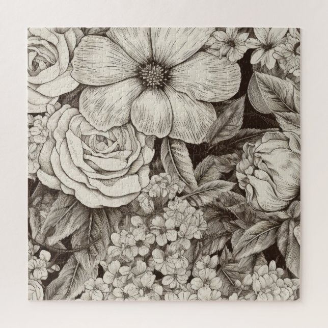 Puzzle Vintage Floral Sepia Motif (1) (Vertical)