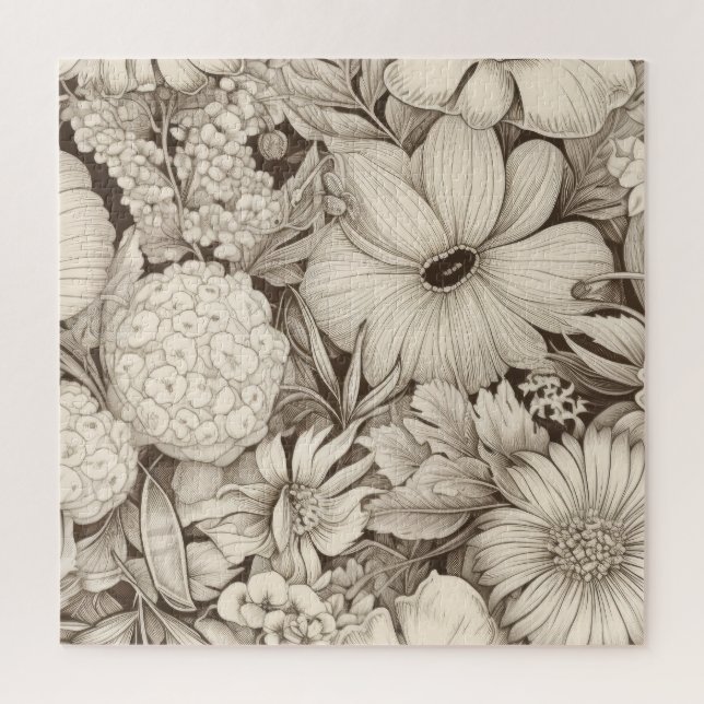 Puzzle Vintage Floral Sepia Motif (8) (Vertical)