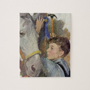 Puzzle Vintage Garçon avec son ruban bleu Cheval gagnant