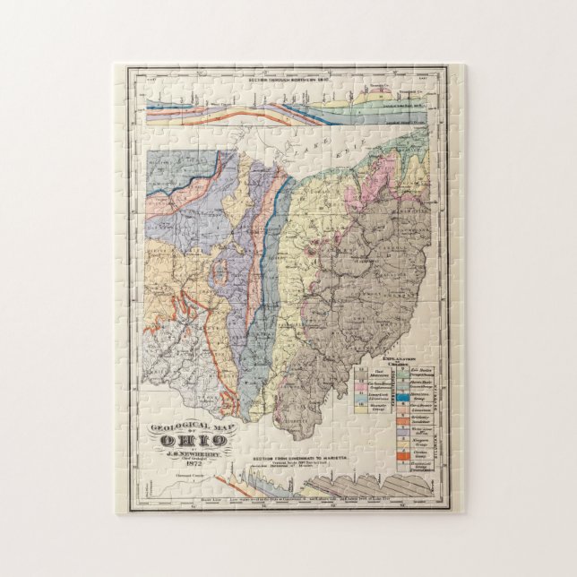 Puzzle Vintage Geological Map of Ohio (1872) (Vertical)