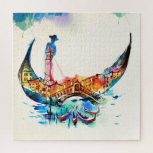Puzzle Vintage Gondola Venise Ville Voyage Amour Aquarell