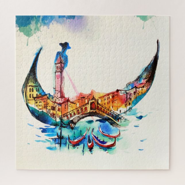 Puzzle Vintage Gondola Venise Ville Voyage Amour Aquarell (Vertical)