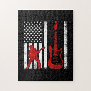 Puzzle Vintage Guitarist American USA Flag Guitar
