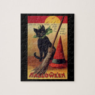 Puzzle Vintage Halloween by Ellen Clapsaddle, Black Cat