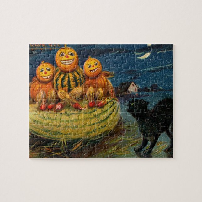 Puzzle Vintage Halloween partie Chat noir Citrouilles d'h (Horizontal)