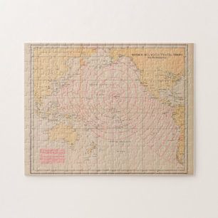Puzzle Vintage Hawaii Seismic Tsunami Wave Map (1947)