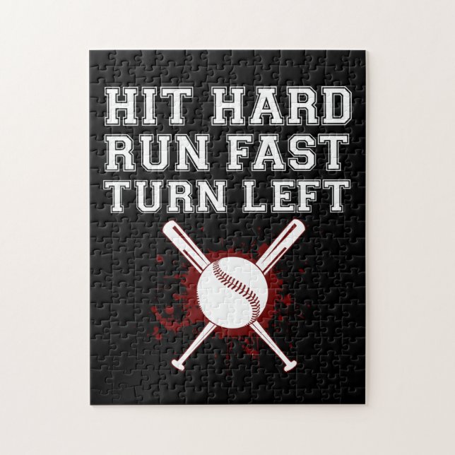 Puzzle Vintage Hit Hard Run Fast Turn Left Baseball Drôle (Vertical)