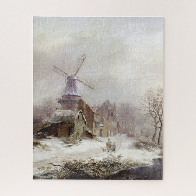 Puzzle Vintage hiver Windmill paysage enneigé (Vertical)