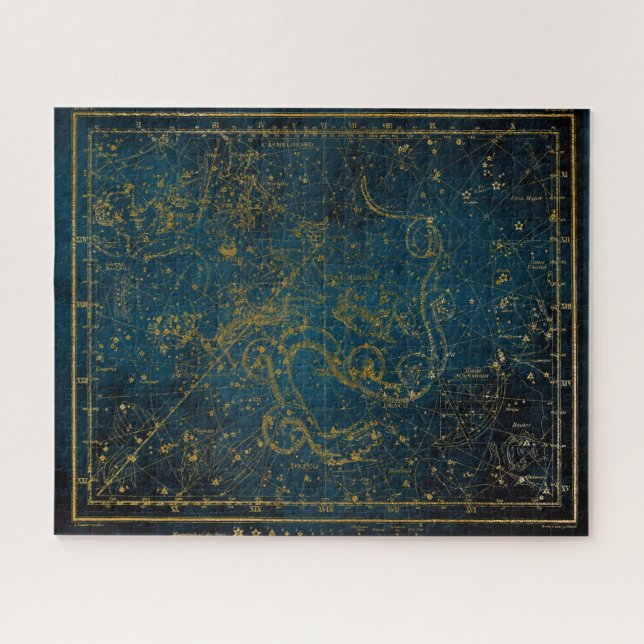 Puzzle Vintage Illustrated Dark Blue & Gold Star Map (Horizontal)