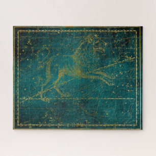 Puzzle Vintage Illustrated Green & Gold Lion Star Map