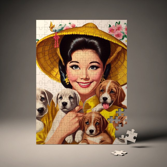 Puzzle Vintage Japanese Woman and Puppies (Créateur téléchargé)