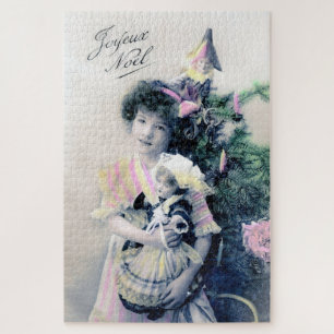 Puzzle Vintage Joyeux Noël avec fille et poupée