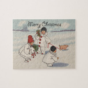 Puzzle Vintage Joyeux Noël Enfants de neige
