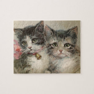 Puzzle Vintage Kitten Chat Amis Pink Bow Bell