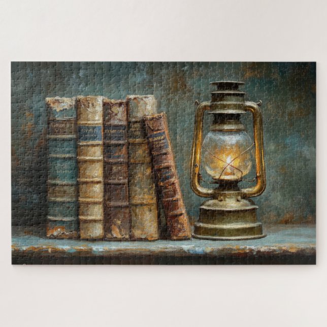 Puzzle Vintage Livre Pile Peinture Antique Bibliothèque M (Horizontal)