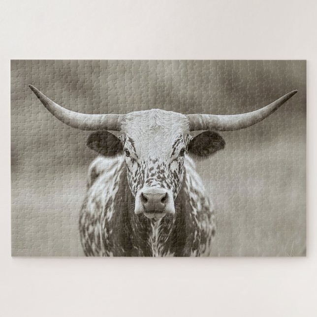 Puzzle Vintage Longhorn Steer Cattle (Horizontal)