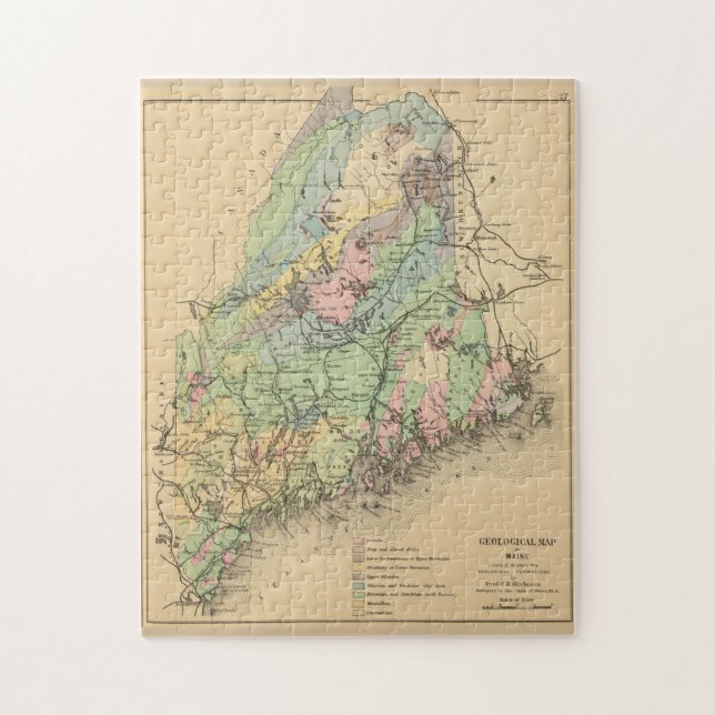 Puzzle Vintage Maine Geology Map (1894) (Vertical)
