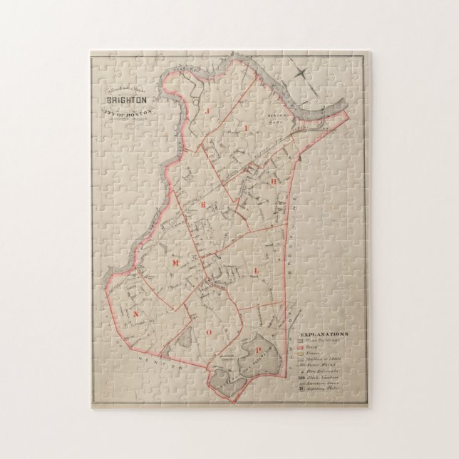 Puzzle Vintage Map of Brighton MA (1885) (Vertical)