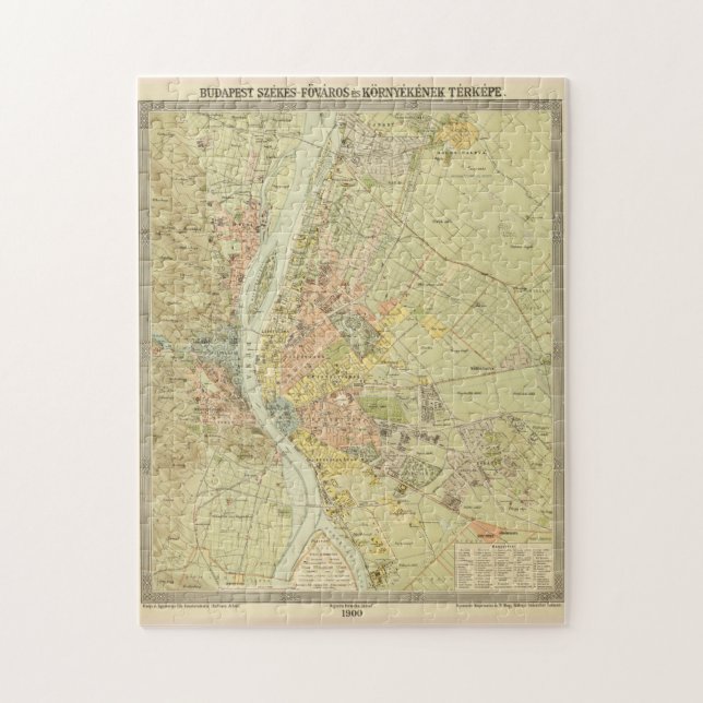 Puzzle Vintage Map of Budapest Hungary (1900) (Vertical)