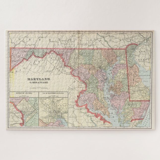Puzzle Vintage Map of Maryland (1901) (Horizontal)
