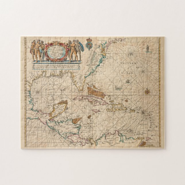Puzzle Vintage Map of The Caribbean (1672) (Horizontal)