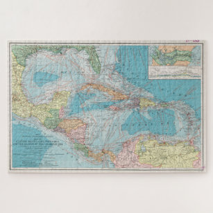 Puzzle Vintage Map of The Caribbean Sea (1913)