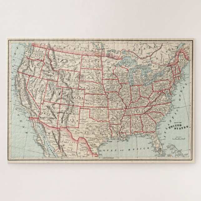 Puzzle Vintage Map of The United States (1893) (Horizontal)