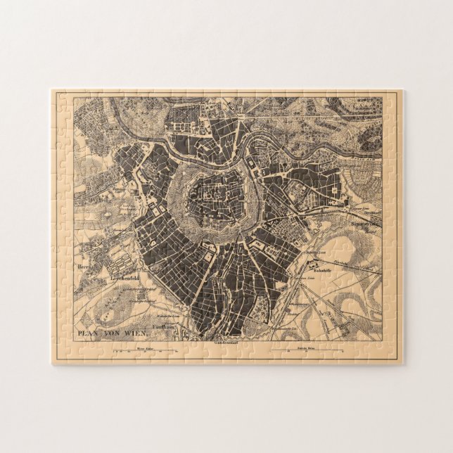 Puzzle Vintage Map of Vienna Austria (1907) (Horizontal)