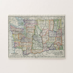 Puzzle Vintage Map of Washington State (1914)