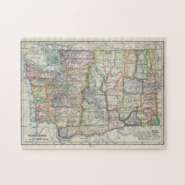 Puzzle Vintage Map of Washington State (1914) (Horizontal)