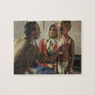 Puzzle Vintage Medicine, Doctor with Boy and Mother