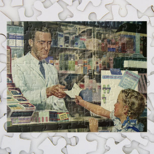 Puzzle Vintage Medicine, Pharmacist and Girl at Pharmacy