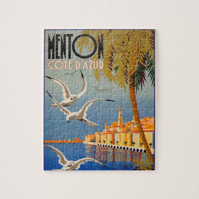 Puzzle Vintage Menton CoTe D'azur Illustration Art (Vertical)