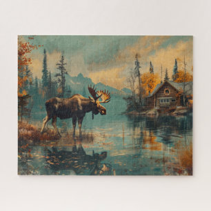 Puzzle Vintage Moose Lake Cabine Autumn Foliage 16x20