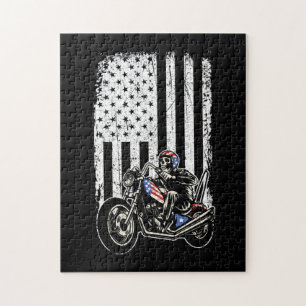 Puzzle Vintage Motorcycle - Detailed With American Flag